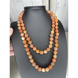 Antique Himalayan Ancient Carnelian Agate Beads Necklace Orange Unpolished